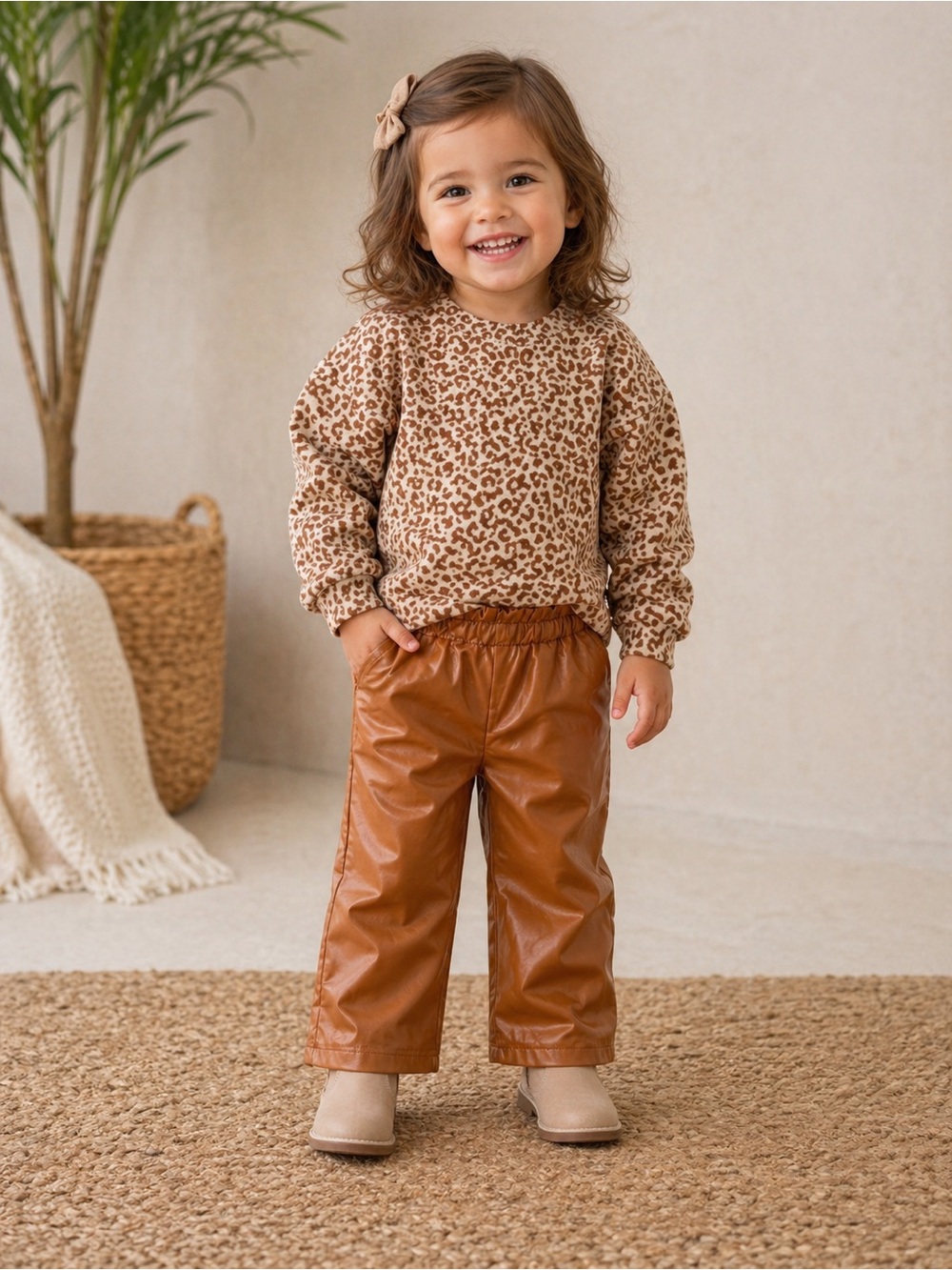 Rachel Zoe Girls 2T Leopard Set ✨ Faux Leather Pants Outfit Boutique Chic